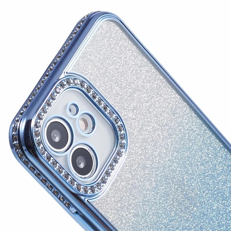 For iPhone 12 Case Scratch-Proof TPU Rhinestone Decor Gradient Phone Shell
