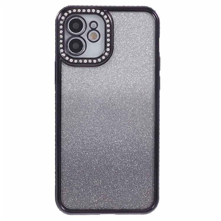 For iPhone 12 Case Scratch-Proof TPU Rhinestone Decor Gradient Phone Shell