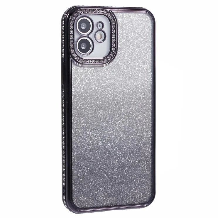 For iPhone 12 Case Scratch-Proof TPU Rhinestone Decor Gradient Phone Shell