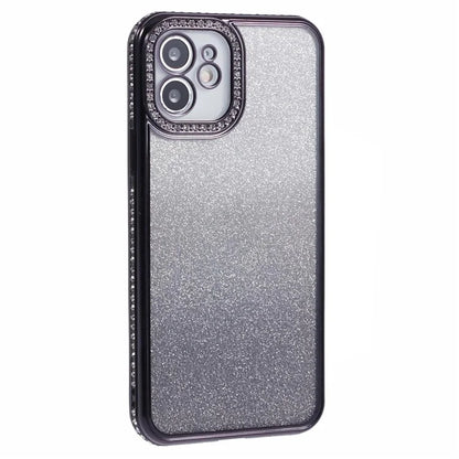 For iPhone 12 Case Scratch-Proof TPU Rhinestone Decor Gradient Phone Shell