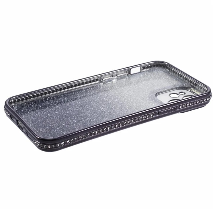 For iPhone 12 Case Scratch-Proof TPU Rhinestone Decor Gradient Phone Shell