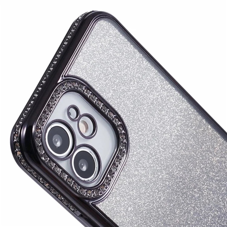 For iPhone 12 Case Scratch-Proof TPU Rhinestone Decor Gradient Phone Shell