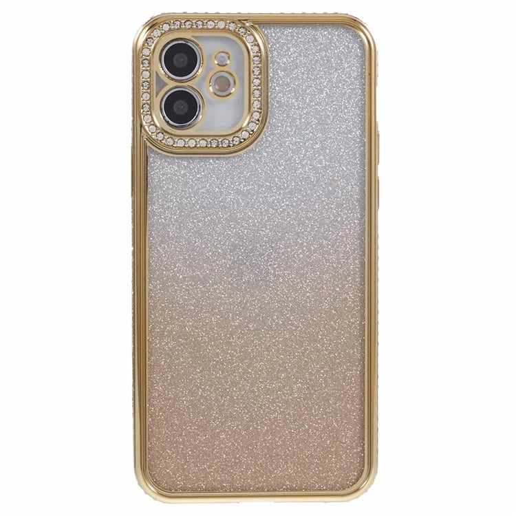 For iPhone 12 Case Scratch-Proof TPU Rhinestone Decor Gradient Phone Shell