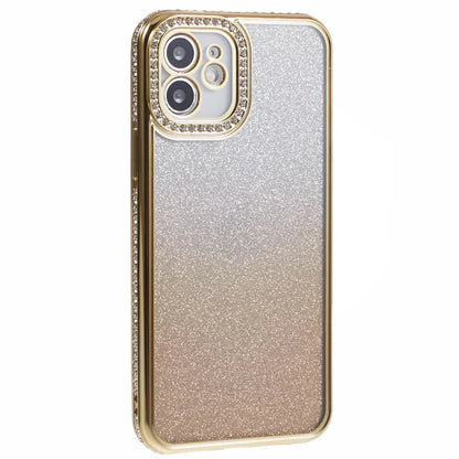 For iPhone 12 Case Scratch-Proof TPU Rhinestone Decor Gradient Phone Shell