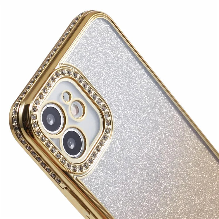 For iPhone 12 Case Scratch-Proof TPU Rhinestone Decor Gradient Phone Shell