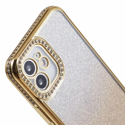 For iPhone 12 Case Scratch-Proof TPU Rhinestone Decor Gradient Phone Shell
