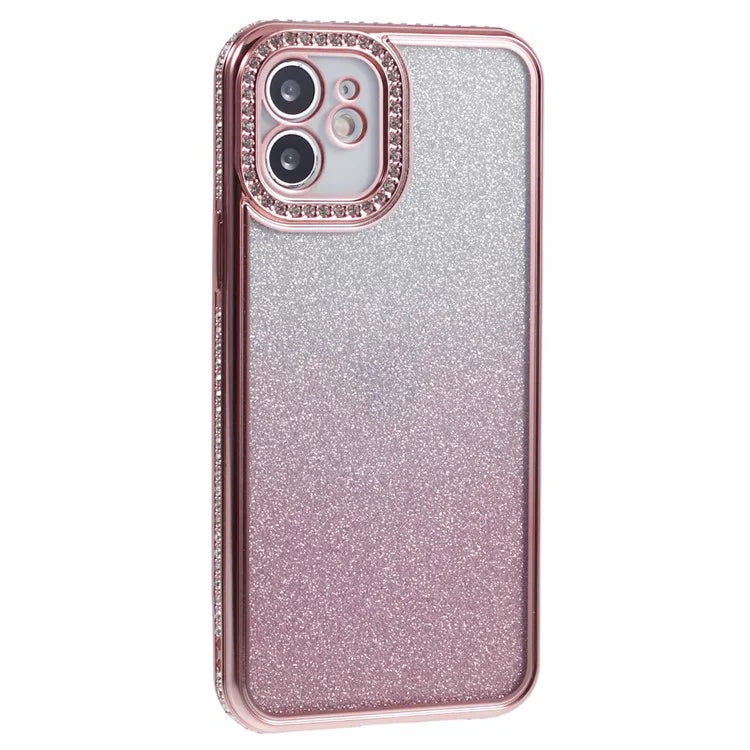 For iPhone 12 Case Scratch-Proof TPU Rhinestone Decor Gradient Phone Shell