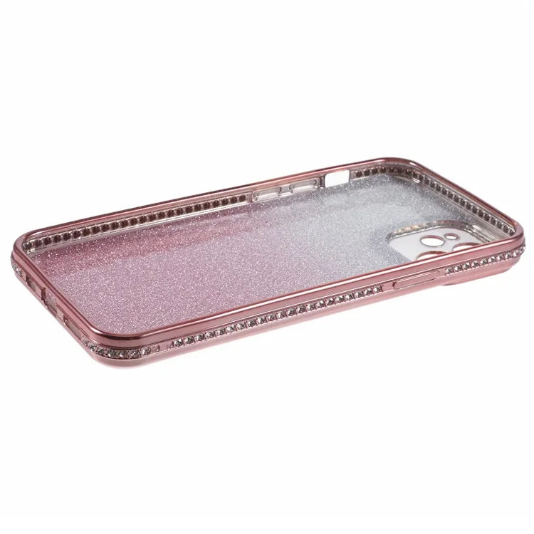 For iPhone 12 Case Scratch-Proof TPU Rhinestone Decor Gradient Phone Shell