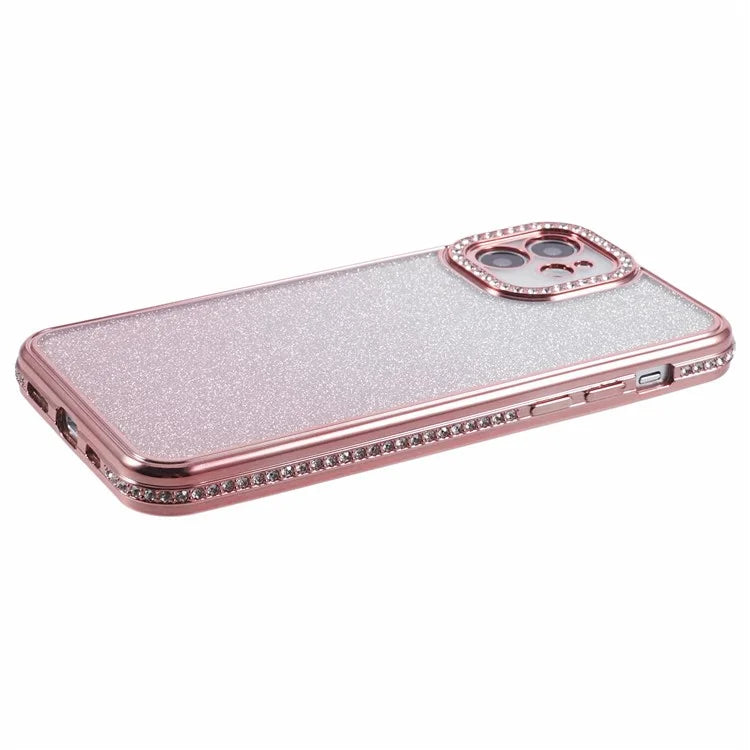For iPhone 12 Case Scratch-Proof TPU Rhinestone Decor Gradient Phone Shell
