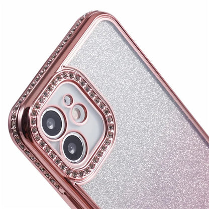 For iPhone 12 Case Scratch-Proof TPU Rhinestone Decor Gradient Phone Shell