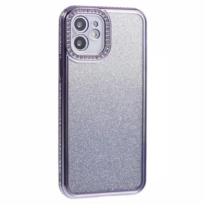 For iPhone 12 Case Scratch-Proof TPU Rhinestone Decor Gradient Phone Shell