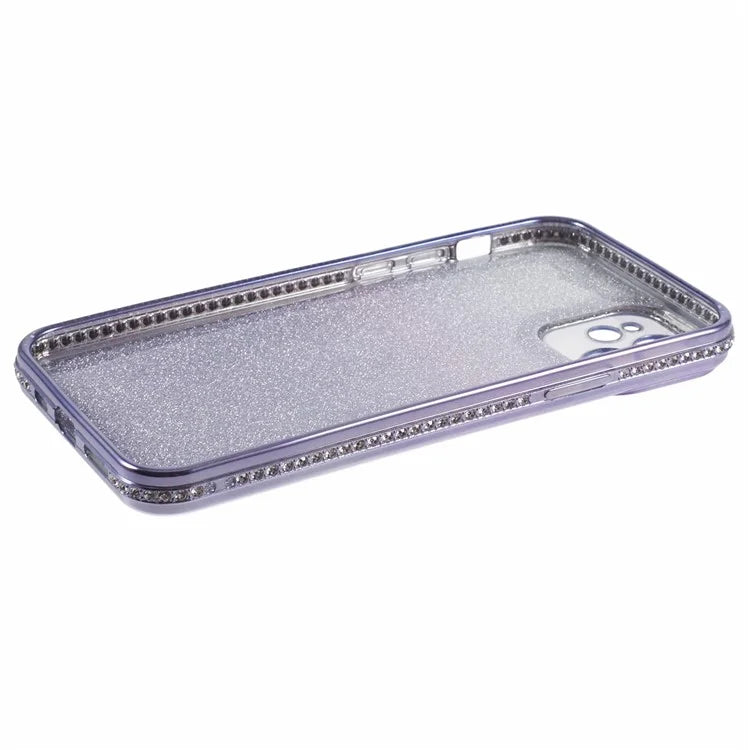 For iPhone 12 Case Scratch-Proof TPU Rhinestone Decor Gradient Phone Shell