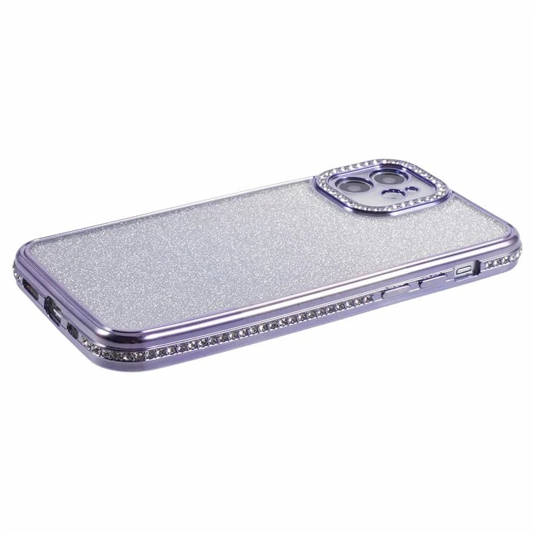 For iPhone 12 Case Scratch-Proof TPU Rhinestone Decor Gradient Phone Shell