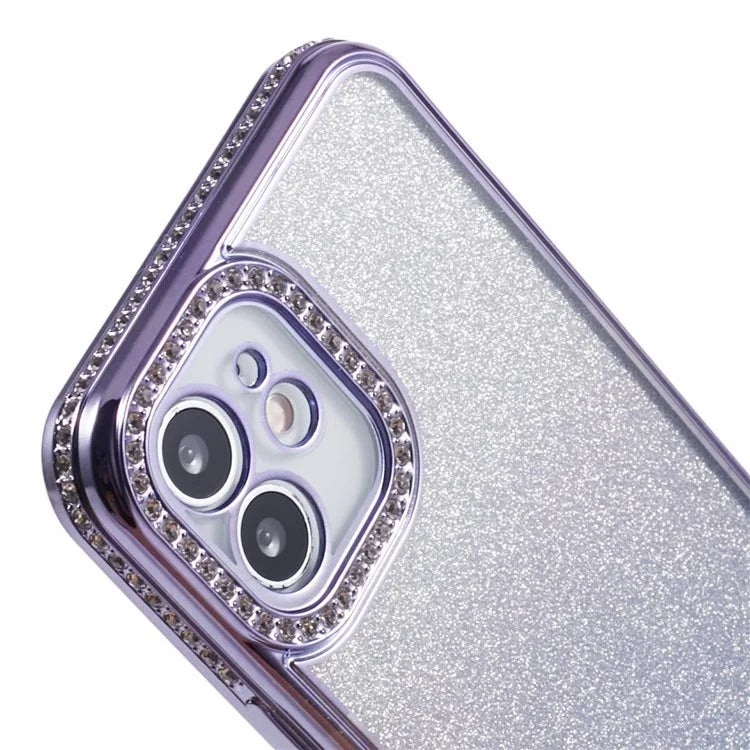 For iPhone 12 Case Scratch-Proof TPU Rhinestone Decor Gradient Phone Shell