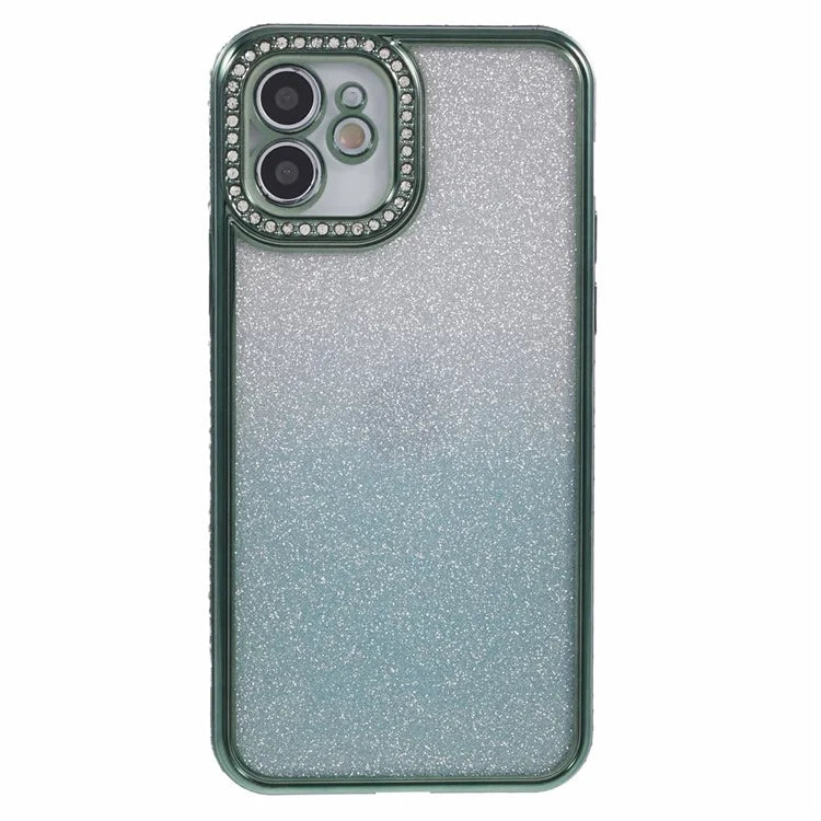 For iPhone 12 Case Scratch-Proof TPU Rhinestone Decor Gradient Phone Shell