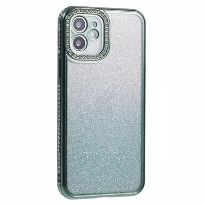 For iPhone 12 Case Scratch-Proof TPU Rhinestone Decor Gradient Phone Shell