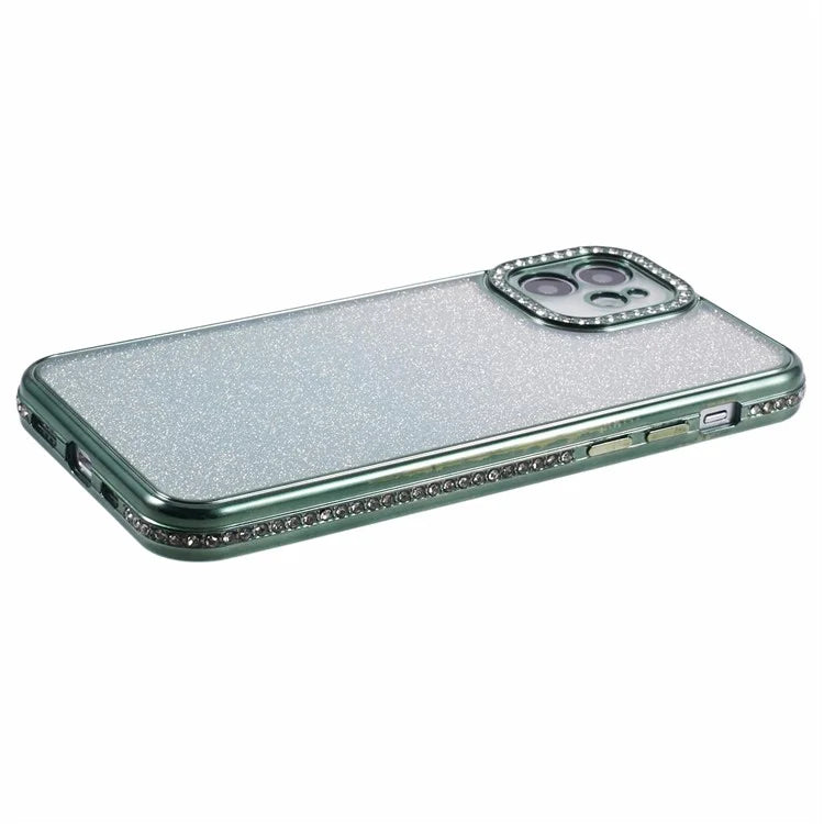 For iPhone 12 Case Scratch-Proof TPU Rhinestone Decor Gradient Phone Shell