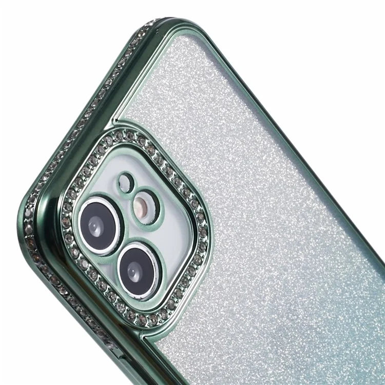For iPhone 12 Case Scratch-Proof TPU Rhinestone Decor Gradient Phone Shell
