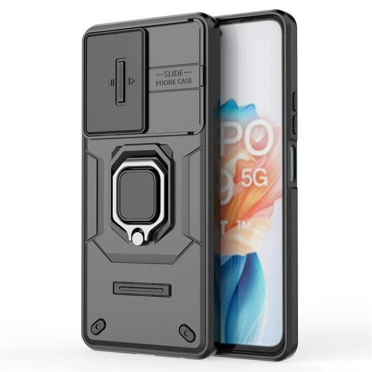 For Oppo A79 5G / A2 5G Case Camera Protection PC+TPU Phone Cover with Ring Kickstand