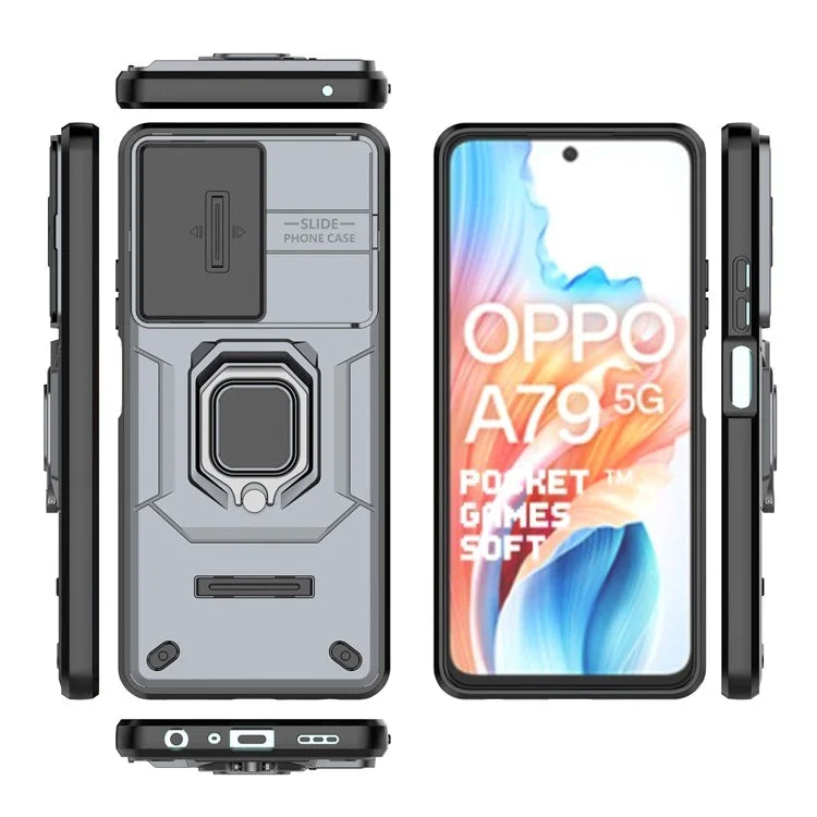 For Oppo A79 5G / A2 5G Case Camera Protection PC+TPU Phone Cover with Ring Kickstand