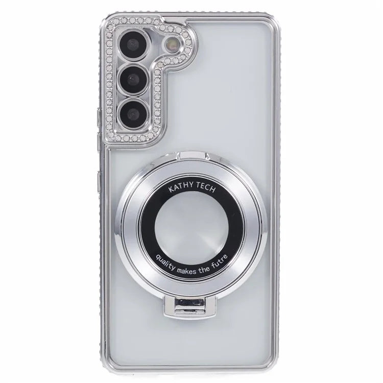 For Samsung Galaxy S23+ Case TPU Rhinestones Decor PC Ring Kickstand Protective Shell