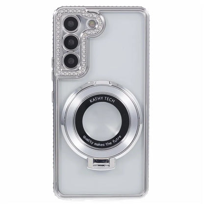 For Samsung Galaxy S23+ Case TPU Rhinestones Decor PC Ring Kickstand Protective Shell