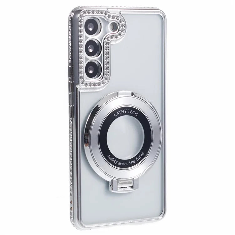 For Samsung Galaxy S23+ Case TPU Rhinestones Decor PC Ring Kickstand Protective Shell