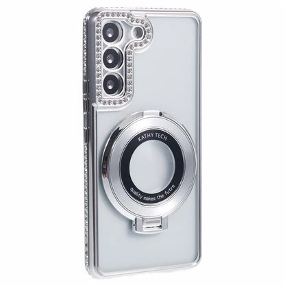 For Samsung Galaxy S23+ Case TPU Rhinestones Decor PC Ring Kickstand Protective Shell