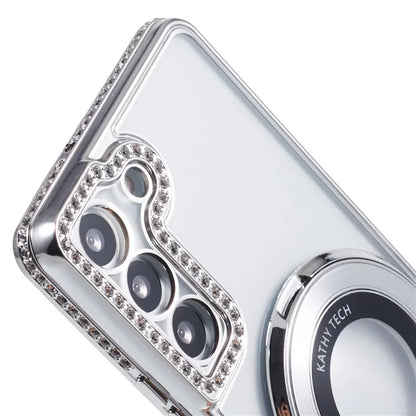For Samsung Galaxy S23+ Case TPU Rhinestones Decor PC Ring Kickstand Protective Shell