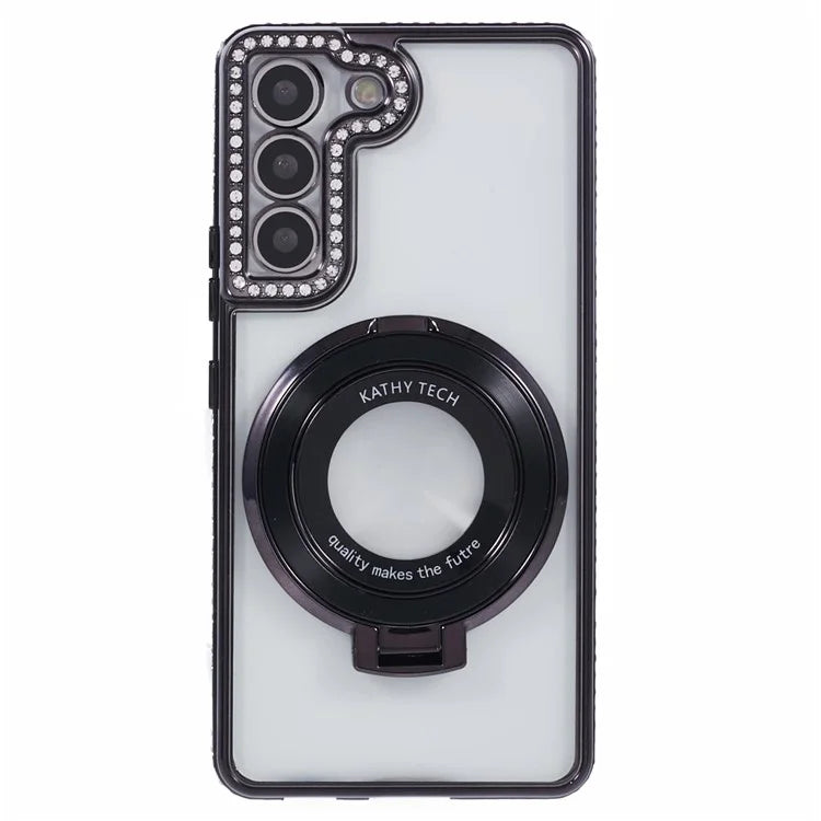 For Samsung Galaxy S23+ Case TPU Rhinestones Decor PC Ring Kickstand Protective Shell