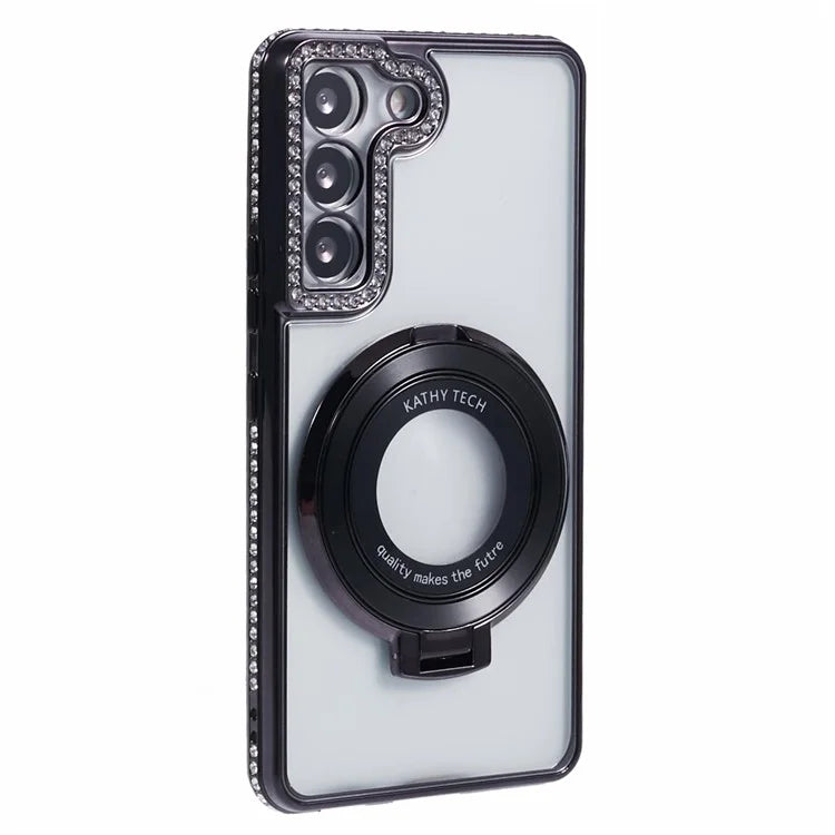 For Samsung Galaxy S23+ Case TPU Rhinestones Decor PC Ring Kickstand Protective Shell