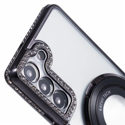 For Samsung Galaxy S23+ Case TPU Rhinestones Decor PC Ring Kickstand Protective Shell
