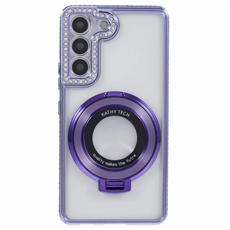 For Samsung Galaxy S23+ Case TPU Rhinestones Decor PC Ring Kickstand Protective Shell