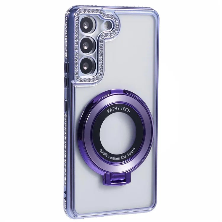 For Samsung Galaxy S23+ Case TPU Rhinestones Decor PC Ring Kickstand Protective Shell