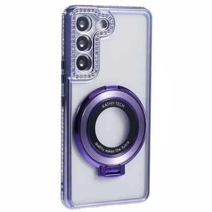 For Samsung Galaxy S23+ Case TPU Rhinestones Decor PC Ring Kickstand Protective Shell