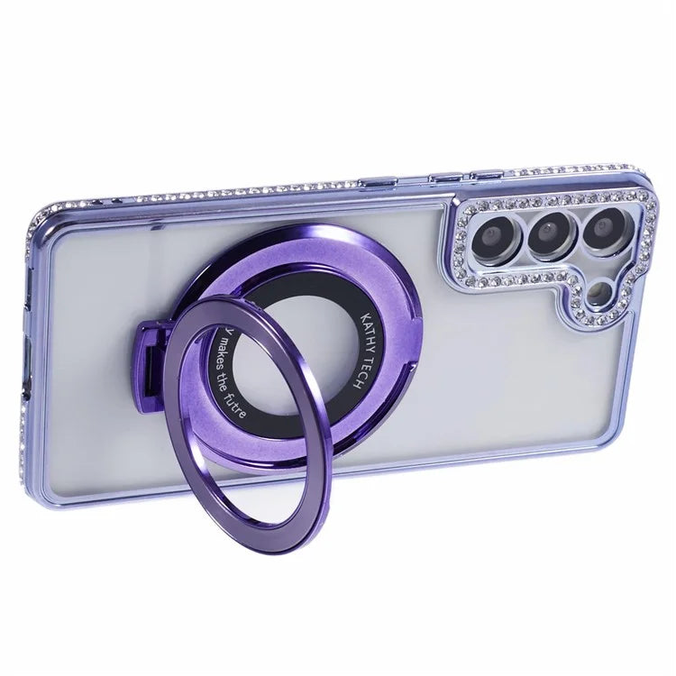 For Samsung Galaxy S23+ Case TPU Rhinestones Decor PC Ring Kickstand Protective Shell