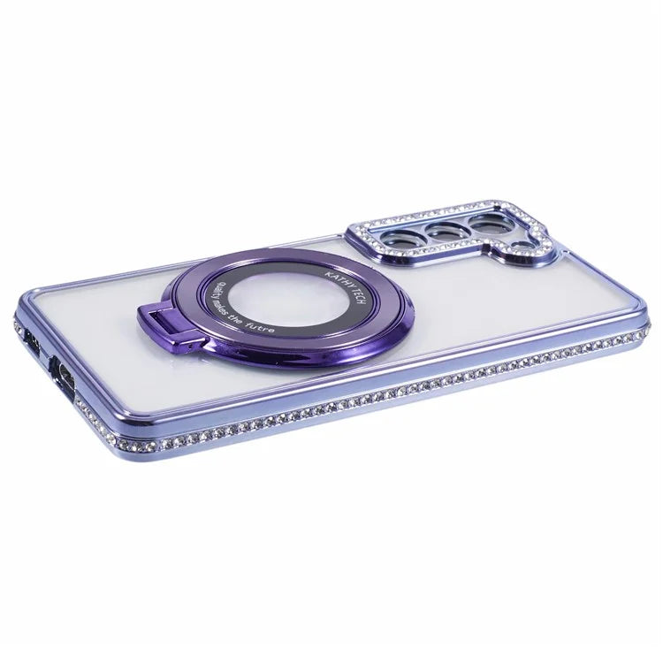 For Samsung Galaxy S23+ Case TPU Rhinestones Decor PC Ring Kickstand Protective Shell