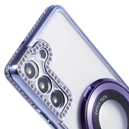 For Samsung Galaxy S23+ Case TPU Rhinestones Decor PC Ring Kickstand Protective Shell