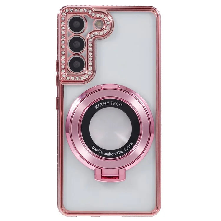 For Samsung Galaxy S23+ Case TPU Rhinestones Decor PC Ring Kickstand Protective Shell