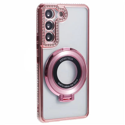 For Samsung Galaxy S23+ Case TPU Rhinestones Decor PC Ring Kickstand Protective Shell