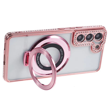 For Samsung Galaxy S23+ Case TPU Rhinestones Decor PC Ring Kickstand Protective Shell