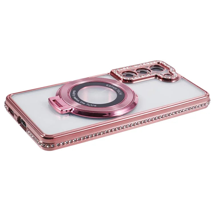 For Samsung Galaxy S23+ Case TPU Rhinestones Decor PC Ring Kickstand Protective Shell