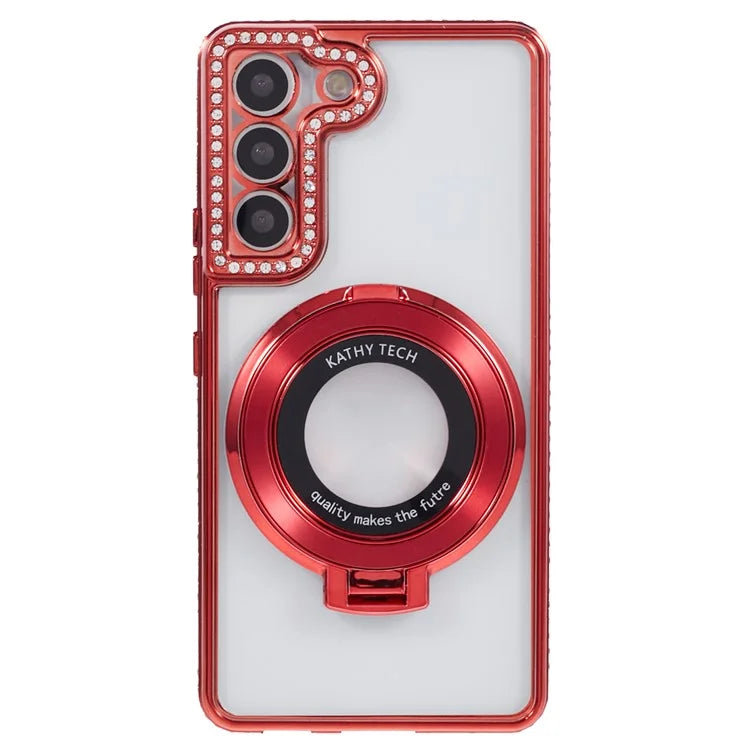 For Samsung Galaxy S23+ Case TPU Rhinestones Decor PC Ring Kickstand Protective Shell