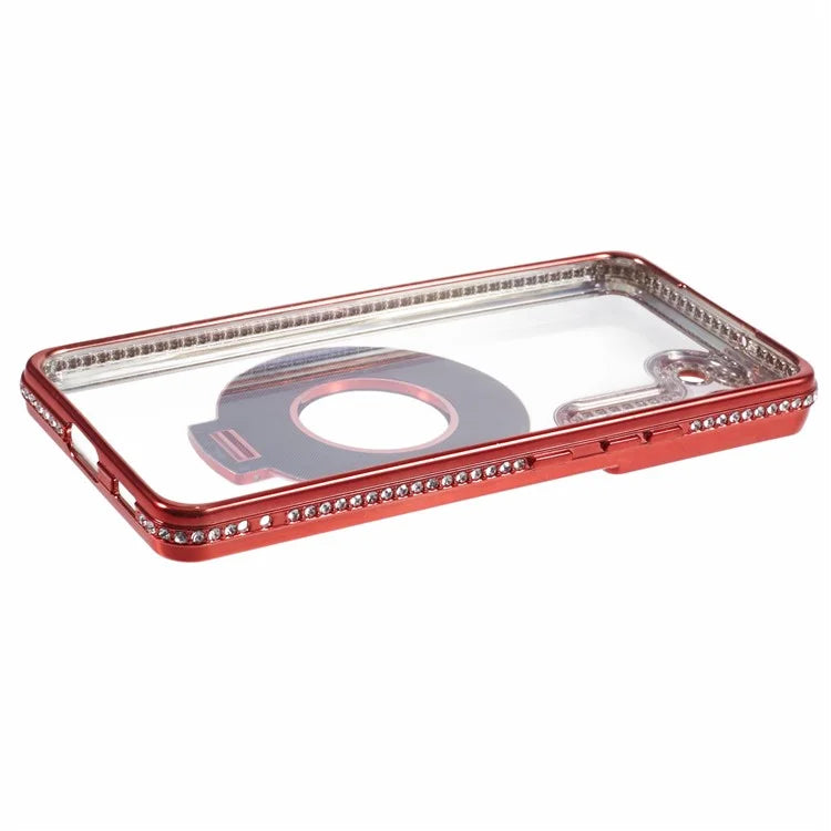 For Samsung Galaxy S23+ Case TPU Rhinestones Decor PC Ring Kickstand Protective Shell