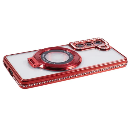 For Samsung Galaxy S23+ Case TPU Rhinestones Decor PC Ring Kickstand Protective Shell