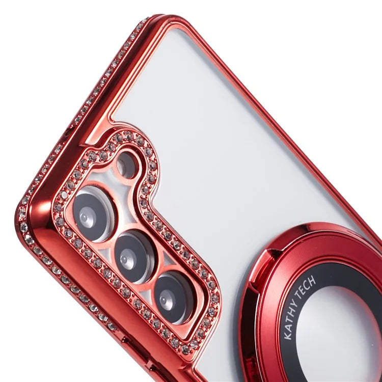 For Samsung Galaxy S23+ Case TPU Rhinestones Decor PC Ring Kickstand Protective Shell