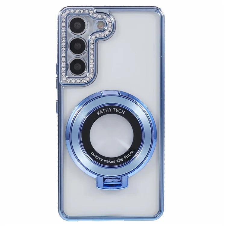 For Samsung Galaxy S23+ Case TPU Rhinestones Decor PC Ring Kickstand Protective Shell