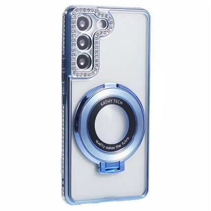 For Samsung Galaxy S23+ Case TPU Rhinestones Decor PC Ring Kickstand Protective Shell