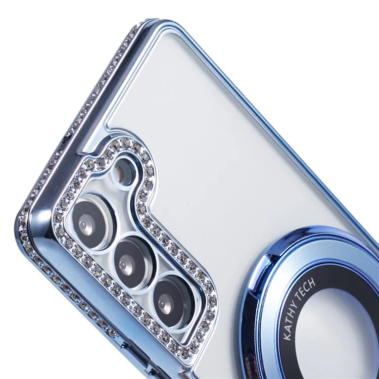 For Samsung Galaxy S23+ Case TPU Rhinestones Decor PC Ring Kickstand Protective Shell