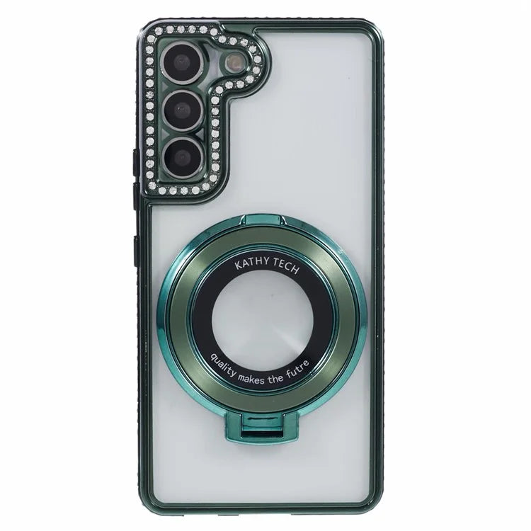 For Samsung Galaxy S23+ Case TPU Rhinestones Decor PC Ring Kickstand Protective Shell